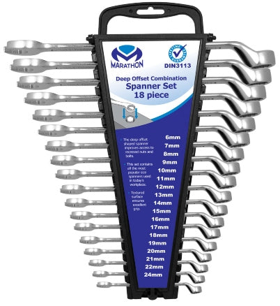 Combination Spanner - Deep Offset 18 piece Set (6-22, 24mm) Rack