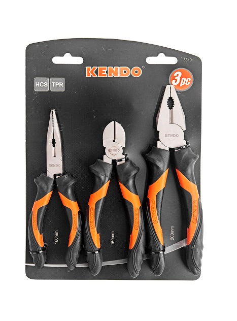 PLIER KENDO 3PC SET COMB LONG NOSE DIAG