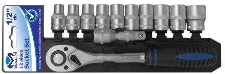 Socket Set 1/2inch dr. 12 piece - Rack